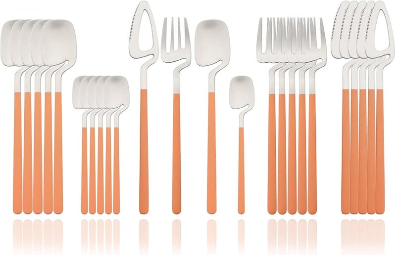24 Pcs Orange Handle Stainless Steel Flatware Set For 6 Satin Finish Cutlery Set - Image 1